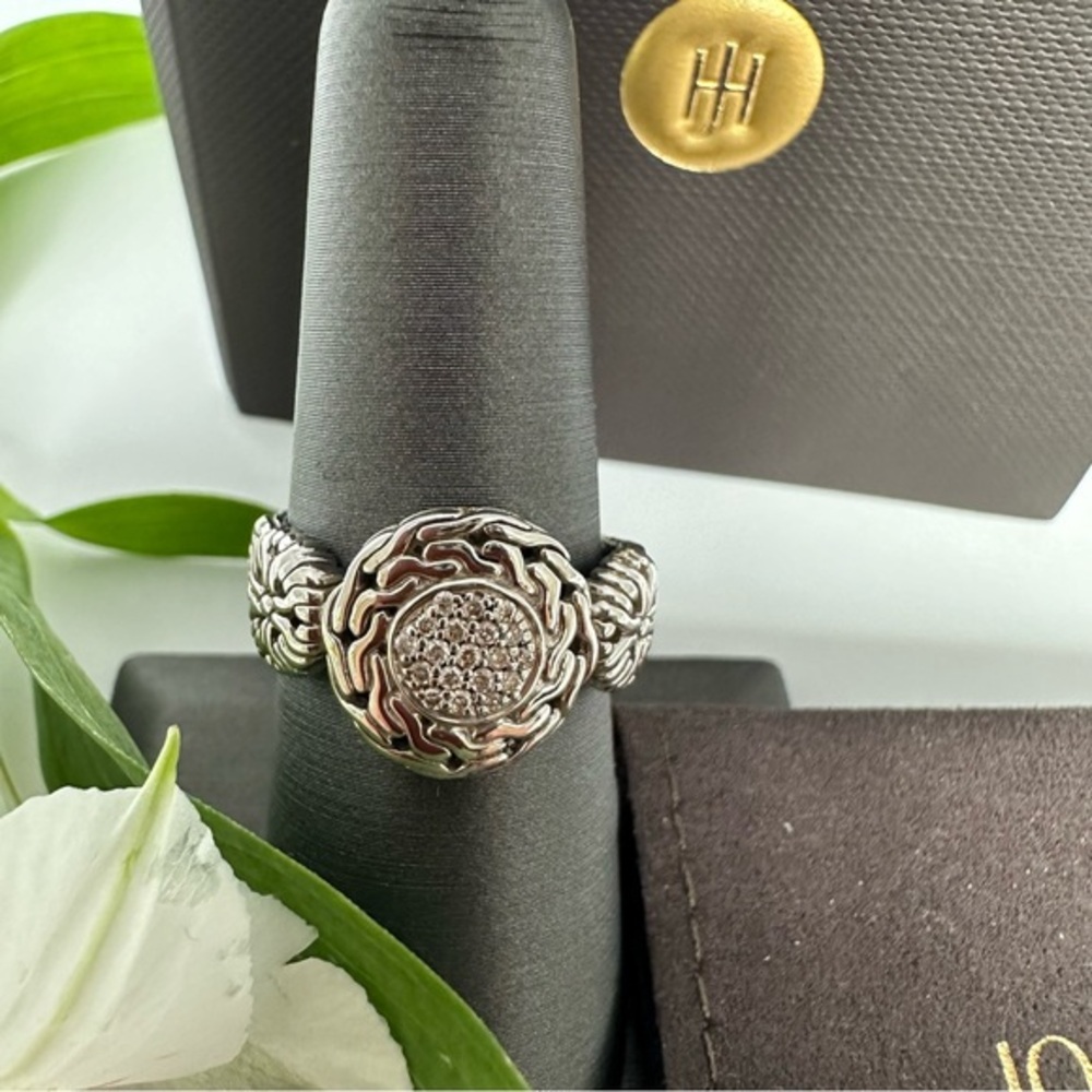 John Hardy Silver Diamond Pave Circle Contour Ring.
